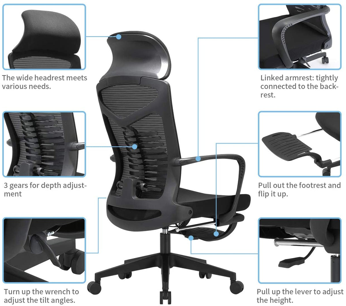 Computer chair with online footrest