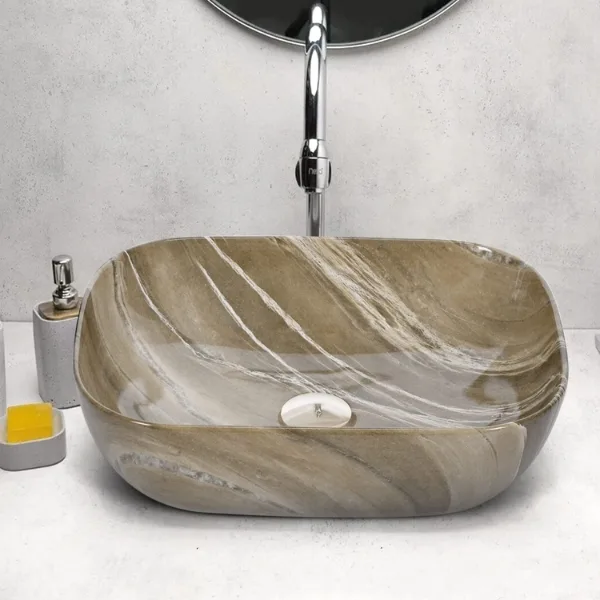 KrissKross Table top Wash Basin/Glossy Finish/Counter top/Table top Bathroom Sink/Deep Coffee Color For Bathroom & Living Room 45.5 x 32 x 13.5 cm - Bravo