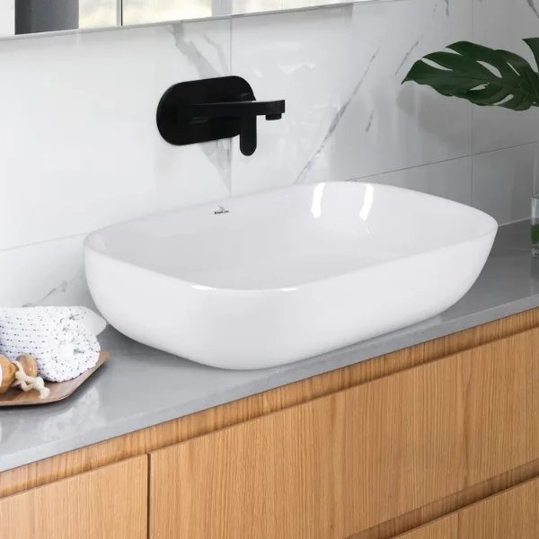 KrissKross White Table top Wash Basin/Glossy Finish/Counter top/Table top Bathroom Sink/Super White Color For Bathroom & Living Room- Bravo